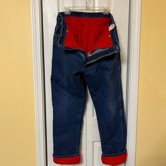 Wrangler Rugged Wear Blue Denim Jeans Red Fleece Thermal Lined 33213MW Sz 38X34 - Picture 6 of 7